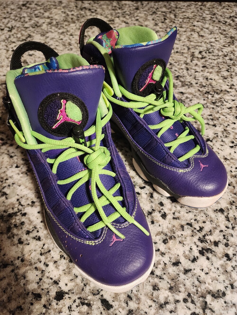 Jordan Kids High-Top Sneakers in Purple and Neon Green